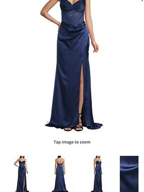Dillards Strapless Navy Beaded Sweetheart Evening Gown